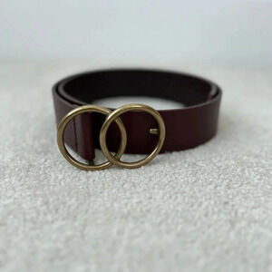 Aritzia Auxiliary Double Ring Leather Belt burgundy brown xsmall